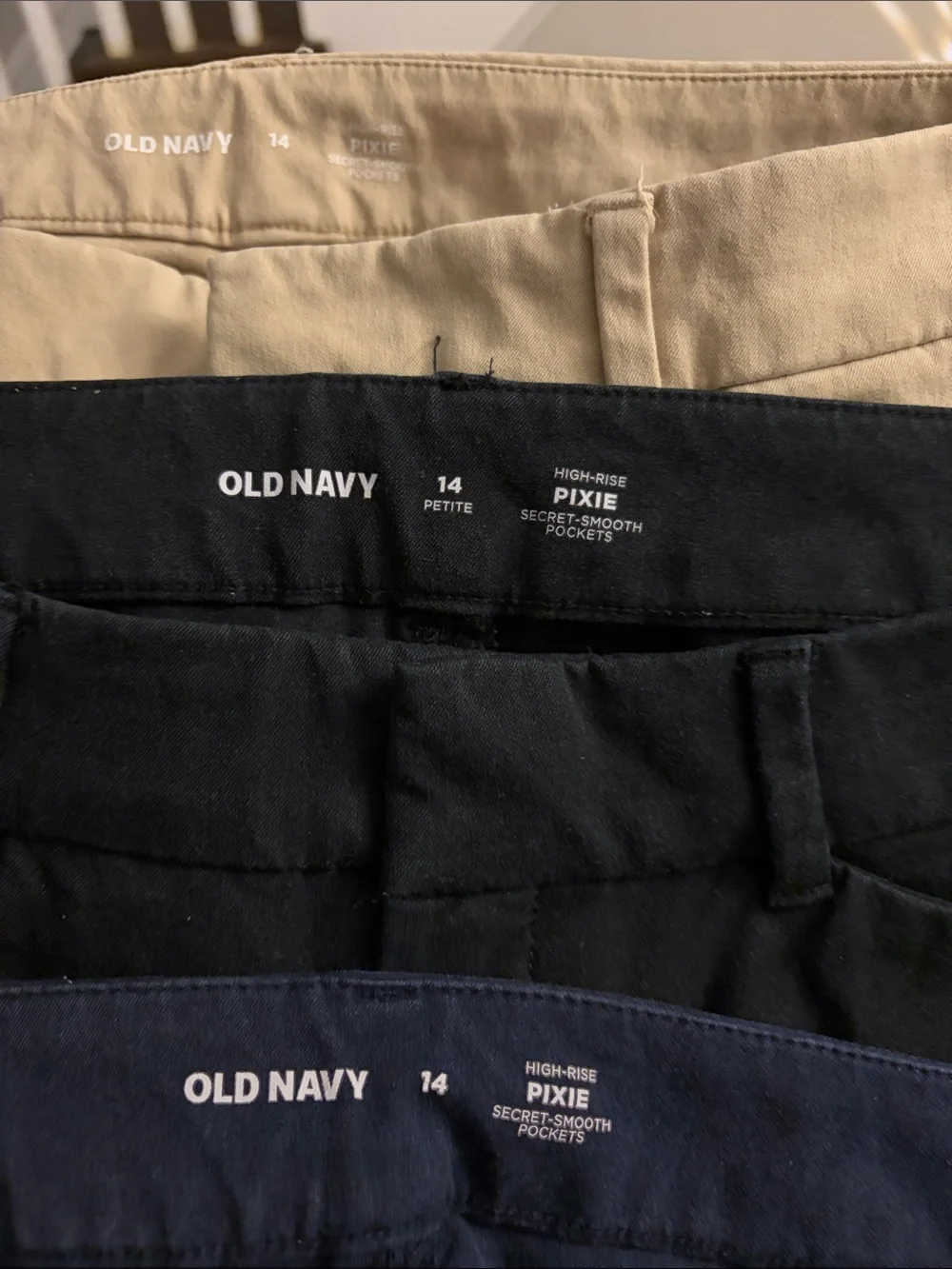 Trundle- 3 Pairs- Old Navy Men’s Pixie Chinos - Navy, Black & Khaki